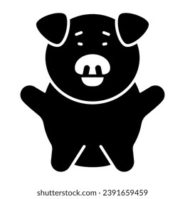 Piggy rejoices solid icon, cute funny animals concept, happy piglet vector sign on white background, glyph style icon for mobile concept and web design. Vector graphics