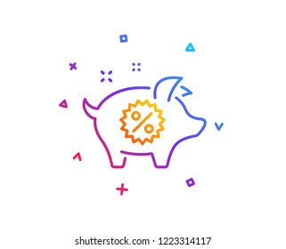 Piggy sale line icon. Shopping discount sign. Clearance symbol. Gradient line button. Piggy sale icon design. Colorful geometric shapes. Vector