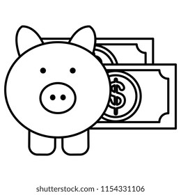 piggy savings with bills dollars