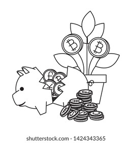 piggy savings with set of commercial coins vector illustration design
