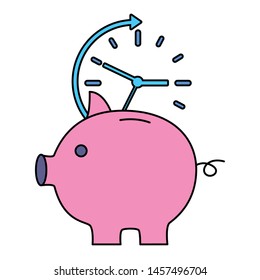 piggy savings with time clock vector illustration design