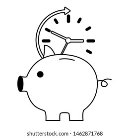 piggy savings with time clock vector illustration design