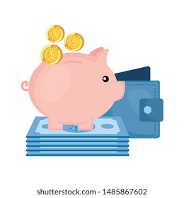 piggy savings with wallet and money