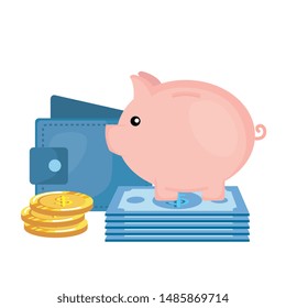 piggy savings with wallet and money