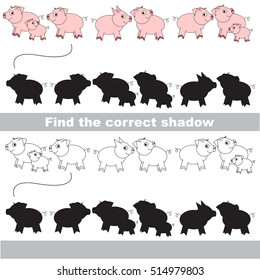 Piggy set with shadows to find the correct one. Game to compare and connect objects and their true shadows.