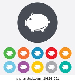 Piggy sign icon. Pork symbol. Round colourful 11 buttons. Vector