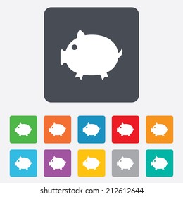 Piggy sign icon. Pork symbol. Rounded squares 11 buttons. Vector