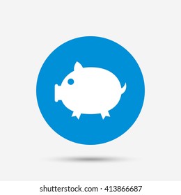 Piggy sign icon. Pork symbol. Blue circle button with icon. Vector