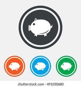 Piggy sign icon. Pork symbol. Graphic design web element. Flat piggy symbol on the round button. Vector