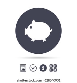 Piggy sign icon. Pork symbol. Report document, information and check tick icons. Currency exchange. Vector