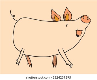 Piggy sign illustration image. 
Hand drawn image artwork of a piglet. 
Simple cute original logo.
Hand drawn vector illustration for posters, cards, t-shirts.