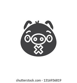 Piggy silent face emoticon vector icon. filled flat sign for mobile concept and web design. Cute silence emoji glyph icon. Pig year zodiac symbol, logo illustration. Pixel perfect vector graphics