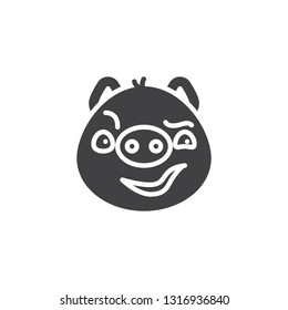 Piggy sly face emoticon vector icon. filled flat sign for mobile concept and web design. Sassy face emoji glyph icon. Pig year zodiac symbol, logo illustration. Pixel perfect vector graphics