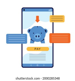 piggy in smartphone of Online payments