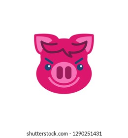 Piggy Smiling Face With Horns Emoji flat icon, vector sign, colorful pictogram isolated on white. Pink pig head emoticon, new year symbol, logo illustration. Flat style design