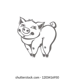 Piggy smiling. Flat template vector pretty pig sticker.