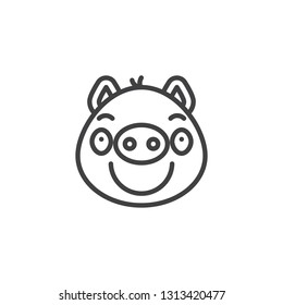 Piggy smug face emoticon line icon. linear style sign for mobile concept and web design. Sassy piggy face emoji outline vector icon. Pig year zodiac symbol, logo illustration. Pixel perfect vector 