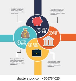 Piggy suitcase bag and bank. Infographic Money financial item commerce market and payment theme. Silhouette design. Vector illustration