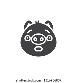 Piggy surprised face emoticon vector icon. filled flat sign for mobile concept and web design. Shocked face emoji glyph icon. Pig year zodiac symbol, logo illustration. Pixel perfect vector graphics
