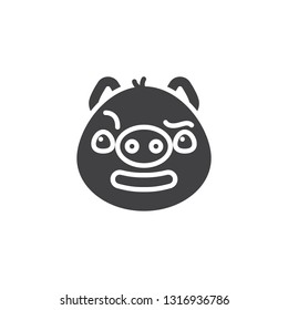Piggy suspicious face emoji vector icon. filled flat sign for mobile concept and web design. Thinking piggy face emoticon glyph icon. Pig year zodiac symbol, logo illustration. Pixel perfect