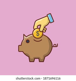 piggy vector flat colour line icon