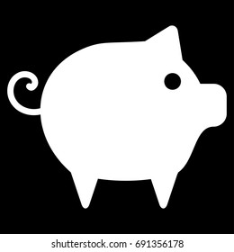 Piggy vector icon. Flat white symbol. Pictogram is isolated on a black background. Designed for web and software interfaces.