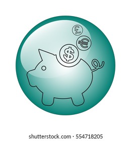 Piggy vector icon isolated in a circle. Debt, money, savings, save money, budget, finance concept.
