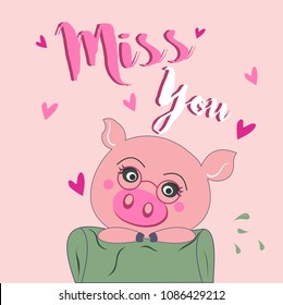 piggy  vector with text - miss you