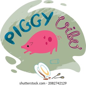 piggy vibe print with lettering