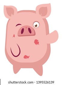 Piggy is winking, illustration, vector on white background.