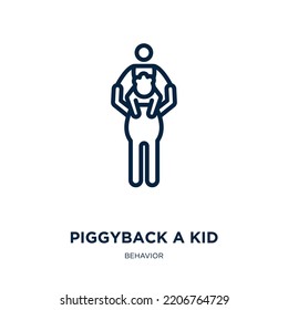 piggyback a kid icon from behavior collection. Thin linear piggyback a kid, person, child outline icon isolated on white background. Line vector piggyback a kid sign, symbol for web and mobile