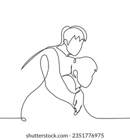 piggyback men - one line art vector