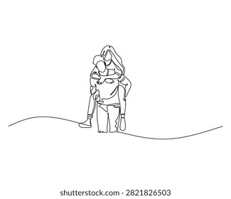 Piggyback ride continuous line art illustration showing a happy couple enjoying a playful moment together perfect for themes of love and relationship