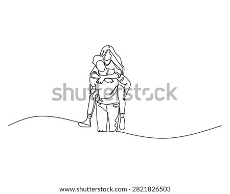 Piggyback ride continuous line art illustration showing a happy couple enjoying a playful moment together perfect for themes of love and relationship