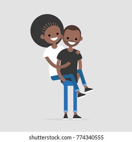 Piggyback ride: a couple of teenagers having fun. Youth lifestyle. Flat editable vector illustration, clip art