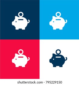 Piggybank four color material and minimal icon logo set in red and blue