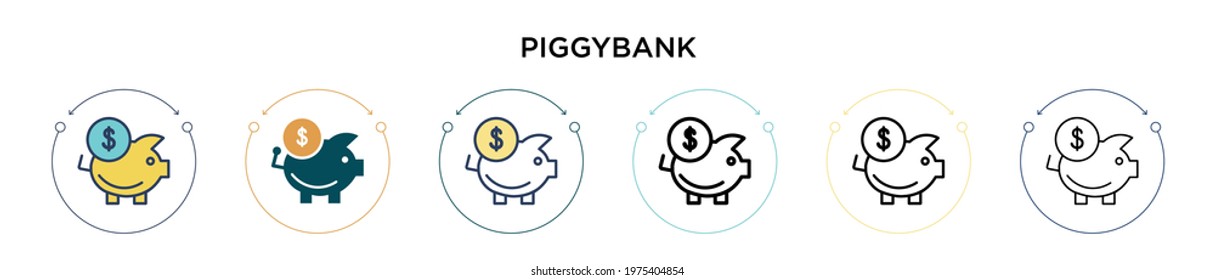 Piggybank icon in filled, thin line, outline and stroke style. Vector illustration of two colored and black piggybank vector icons designs can be used for mobile, ui, web