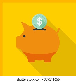 Piggybank icon, vector illustration. Flat design style with long shadow,eps10