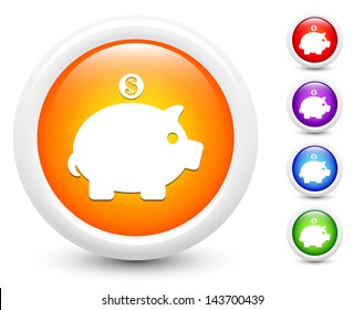 Piggybank Icons on Round Button Collection Original Illustration