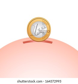 piggybank with one euro coin. savings concept