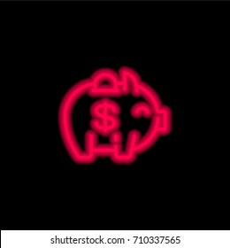 Piggybank red glowing neon ui ux icon. Glowing sign logo vector