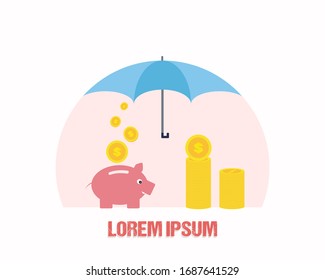 Piggybank Savings. Guaranteed Protection From The Gold Loan Or Saving Bank. Concept Of Insurance On Bank Deposits. Protection From Cash Crunch And Recession. 