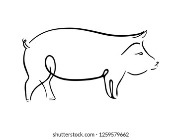 Pig.Hand drawn minimalism style vector illustration