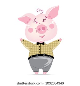 Pig-hipster. Vector illustration.