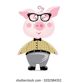 Pig-hipster. Vector illustration.