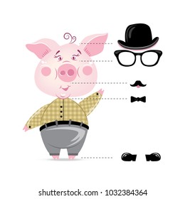 Pig-hipster. Vector illustration.