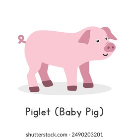 Ferkel (Babyschwein) Vektorillustration. Netter rosa Ferkel Cartoon Clipart, Tier im flachen Stil. Konzept der Nutztiere, ländliche Landwirtschaft. Tierbaby-Schweine-Vektorgrafik-Design isoliert auf weißem Hintergrund