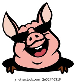 Personagens de desenhos animados de leitão usando óculos escuros e chafurdando na lama. Melhor para adesivo, logotipo e mascote com temas de fazenda