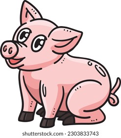 Piglet Cartoon Colored Clipart Illustration