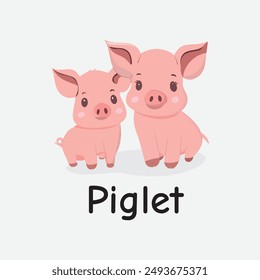 Piglet Cartoon Vector Illustration for Kids Learning, Posters, Cards, and Sublimation Prints on White Background